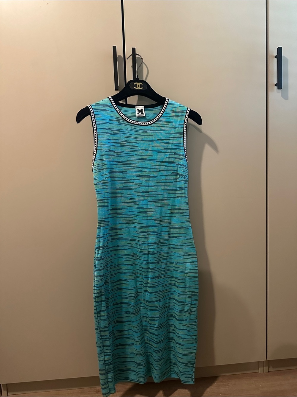 M by Missoni Aqua Striped Sleeveless Knit Midi Dress Size 4